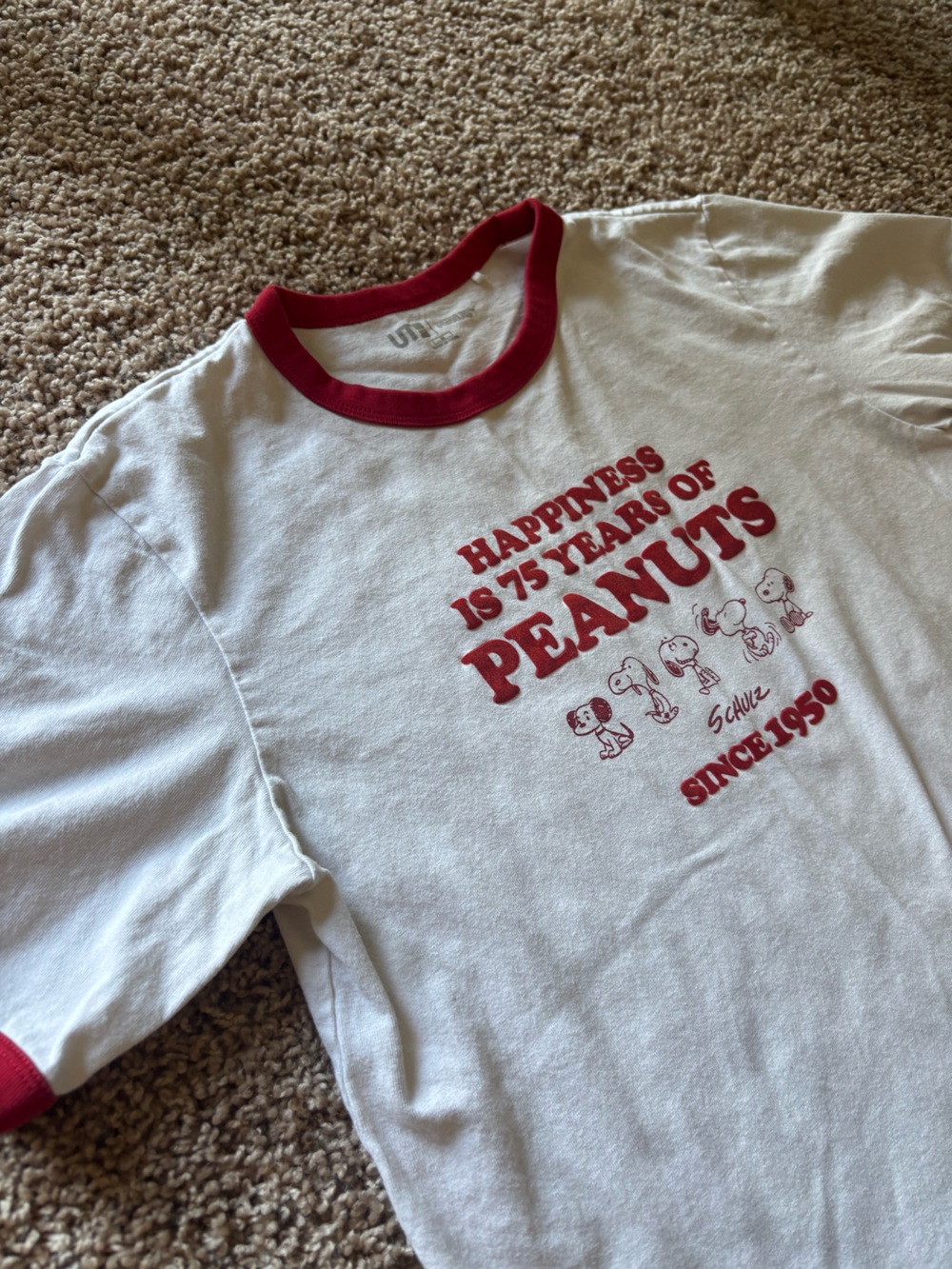 Peanuts White & Red Ringer Tee with Snoopy Artwork